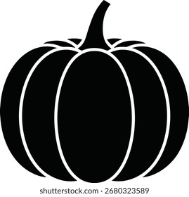 Simple black silhouette of a round pumpkin with a stem