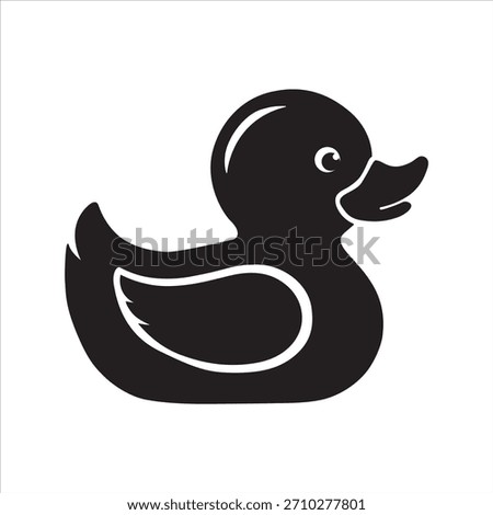 A simple black silhouette of a rubber duck on a plain white background. The minimalist style highlights its iconic shape. Vector Illustration. cute rubber duck outline drawing. 