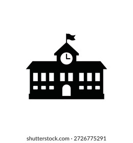 Simple black silhouette of a school building with a clock tower