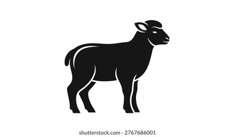 A simple black silhouette of a sheep facing right, with its tail visible and ears perked.