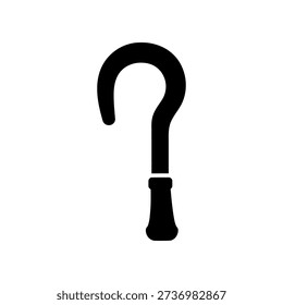 Simple black silhouette of a shepherd's crook on white background