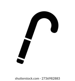 Simple black silhouette of a shepherd's crook on a white background, symbolizing guidance and care.