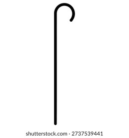 A simple black silhouette of a shepherd's crook, featuring a curved handle, isolated on a clean white background.