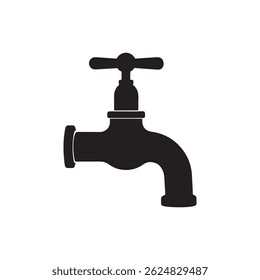 A simple black silhouette showcases the iconic shape of a water faucet