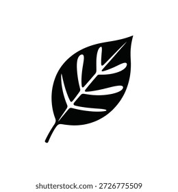 Simple black silhouette of a single leaf with visible veins