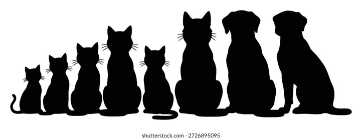 Una silueta negra simple de un gato sentado con bigotes sobre un fondo blanco liso, mostrando un diseño minimalista.