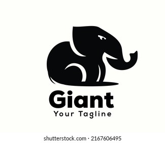 simple black silhouette sitting giant elephant logo, icon, symbol design inspiration