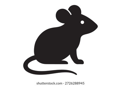 a simple black silhouette of a sitting mouse on a white background