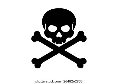 A simple black silhouette of a skull and crossbones on a white background The style is minimalist and graphic