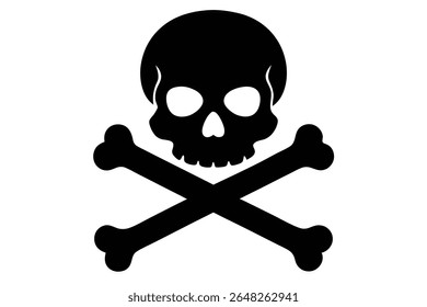 A simple black silhouette of a skull and crossbones on a white backgroundThe image is a vector graphic with a minimalist style.