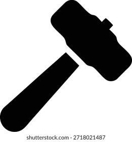 Eine schlichte schwarze Silhouette eines Vorschlaghammers, ein schweres Hammerwerkzeug, präsentiert auf sauberem, weißem Hintergrund. Dieses vielseitige Icon eignet sich perfekt zur Illustration von Baureparatur-DIY-Projekten und manueller Arbeit in Websites, Werbung und Designprojekten.