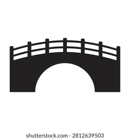 A simple black silhouette of a small bridge with railings on top, isolated on white background
