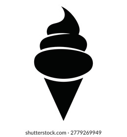 Simple black silhouette of a soft serve ice cream cone isolated on transparent background icon