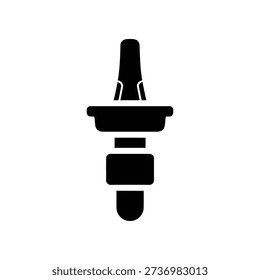 Simple black silhouette of a spark plug on a white background, symbolizing automotive parts and engine components.