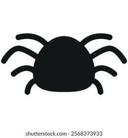 Simple black silhouette of a spider with a rounded body and eight legs, four on each side.