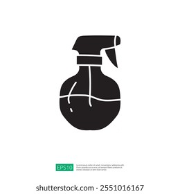 A simple black silhouette of a spray bottle, commonly used for cleaning or dispensing liquids.
