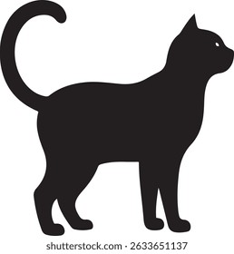 Simple Black Silhouette of a Standing Cat