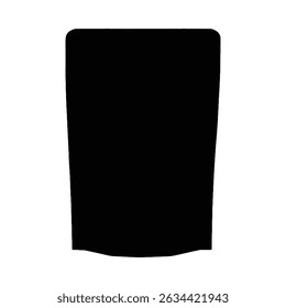 A simple, black silhouette of a stand-up pouch, ideal for packaging design mockups. The distinctive feature is its minimalist silhouette style.