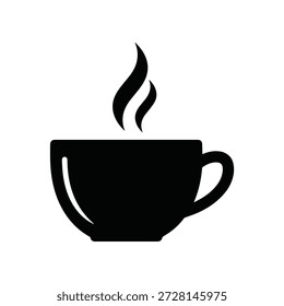 Una silueta negra simple de una taza humeante de café o té, perfecta para representar bebidas calientes y relajación