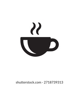 Einfache schwarze Silhouette einer dampfenden heißen Kaffeetasse auf weißem Hintergrund