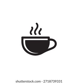 Einfache schwarze Silhouette einer dampfenden heißen Kaffeetasse auf weißem Hintergrund