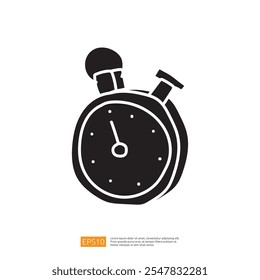 Una silueta negra simple de un cronómetro, que indica la medición del tiempo y las actividades de sincronización.