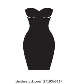 A simple black silhouette of a strapless evening dress design