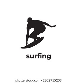 simple black silhouette surfing vector design