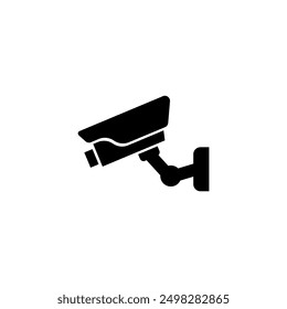 A simple black silhouette of a surveillance camera, representing the concepts of security, monitoring, and vigilance