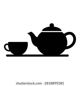 Simple black silhouette of teapot and cup on tray, perfect for food and drink concepts