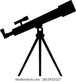 A simple black silhouette of a telescope on a tripod, ideal for astronomy and stargazing enthusiasts