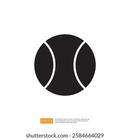 A simple black silhouette of a tennis ball on a white background, representing sports and leisure activities.