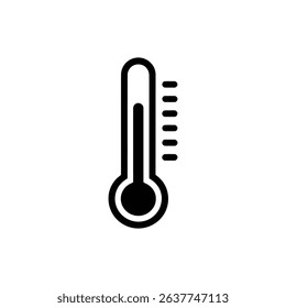A simple black silhouette of a thermometer on a white background indicates a mid-range temperature, denoted by five small line markers on its right side.