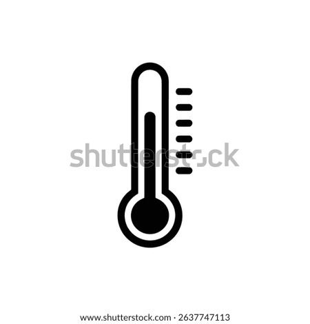 A simple black silhouette of a thermometer on a white background indicates a mid-range temperature, denoted by five small line markers on its right side.