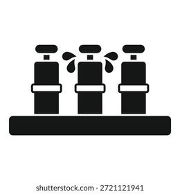 Silueta negra simple de tres grifos de cerveza en una barra, ideal para iconos o señalización