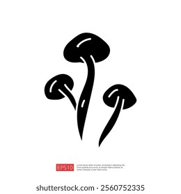 A simple black silhouette of three mushrooms, showcasing their distinct shapes and stems against a white background. Ideal for graphic design or nature-themed projects.