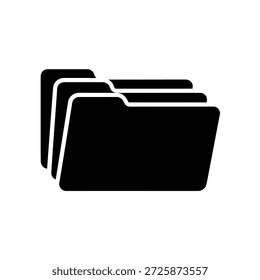 Eine einfache schwarze Silhouette aus drei überlappenden Dateiordnern auf weißem Hintergrund.