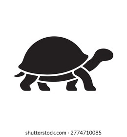 Simple black silhouette of tortoise walking slowly isolated on white background for wildlife and nature conservation icon