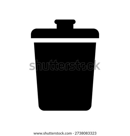 A simple black silhouette of a trash can with a lid, on a white background, representing waste or disposal.