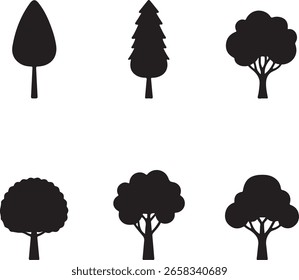 Conjunto de iconos de árbol de silueta negra simple