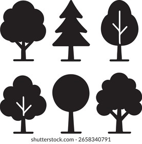 Einfache schwarze Silhouette Baum Icons Set