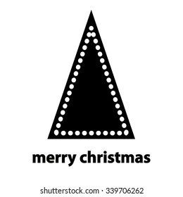 Simple black silhouette of triangle christmas tree with balls on white background 