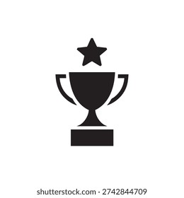 A simple black silhouette of a trophy with two handles and a star on top, isolated on a pure white background, symbolizing achievement and excellence.