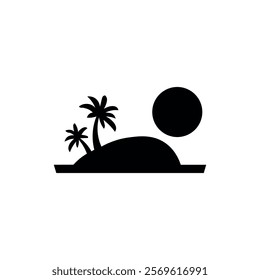 Simple black silhouette of a tropical island paradise