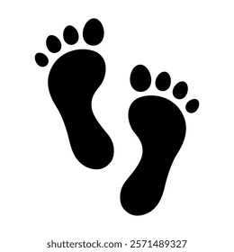 Simple black silhouette of two human footprints with distinct toes on a white background