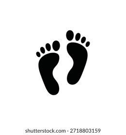 Simple black silhouette of two human footprints on a white background