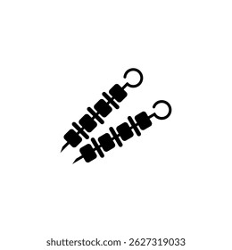 Simple black silhouette of two kebab skewers with meat chunks for food related designs