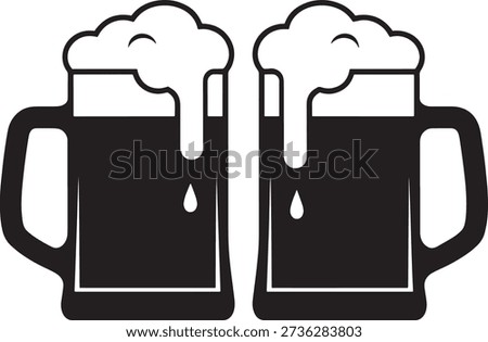 Simple black silhouette of two traditional pub beer mugs with handles. Ideal for bar, pub, party, beverage, and alcohol-themed designs. Editable EPS vector file suitable for web, print, logos, icons, and modern graphic projects.