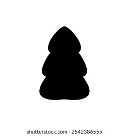 Simple black silhouette of vector christmas tree icon, ideal for festive designs and holiday projects, evoking a sense of winter celebrations and traditional decorations
