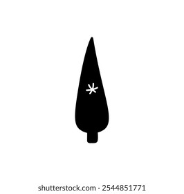 Einfache schwarze Silhouette von Vektor-Weihnachtsbaum-Ikone, ideal für festliche Designs und Ferienprojekte, evoziert ein Gefühl von Winterfeiern und traditionellen Dekorationen